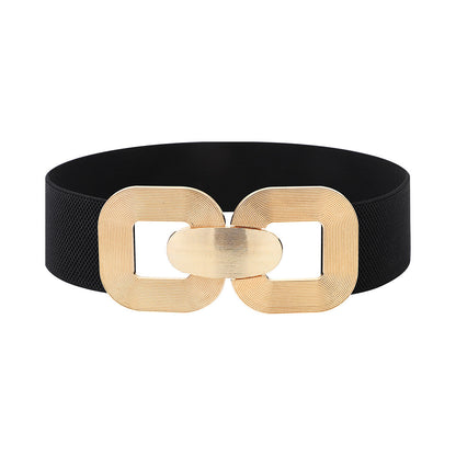 Women's Vintage Gold Buckle High Elastic Leather Belt