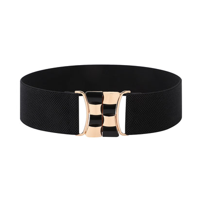 Women's Vintage Gold Buckle High Elastic Leather Belt