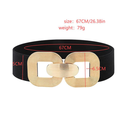 Women's Vintage Gold Buckle High Elastic Leather Belt