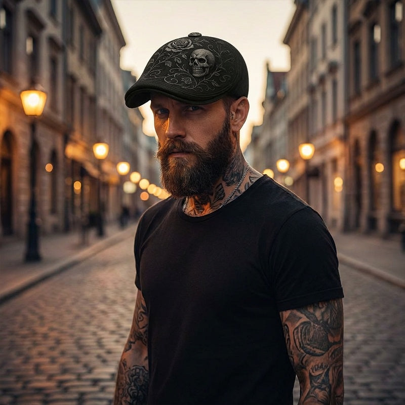 🔥Skull & Thorn Flat Cap
