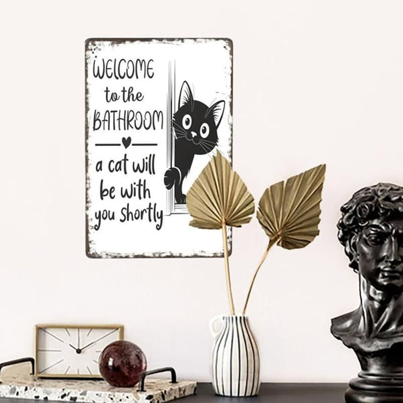 Cute Cat Bathroom Decor Sign
