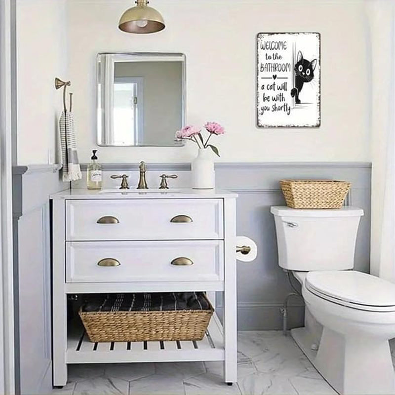 Cute Cat Bathroom Decor Sign