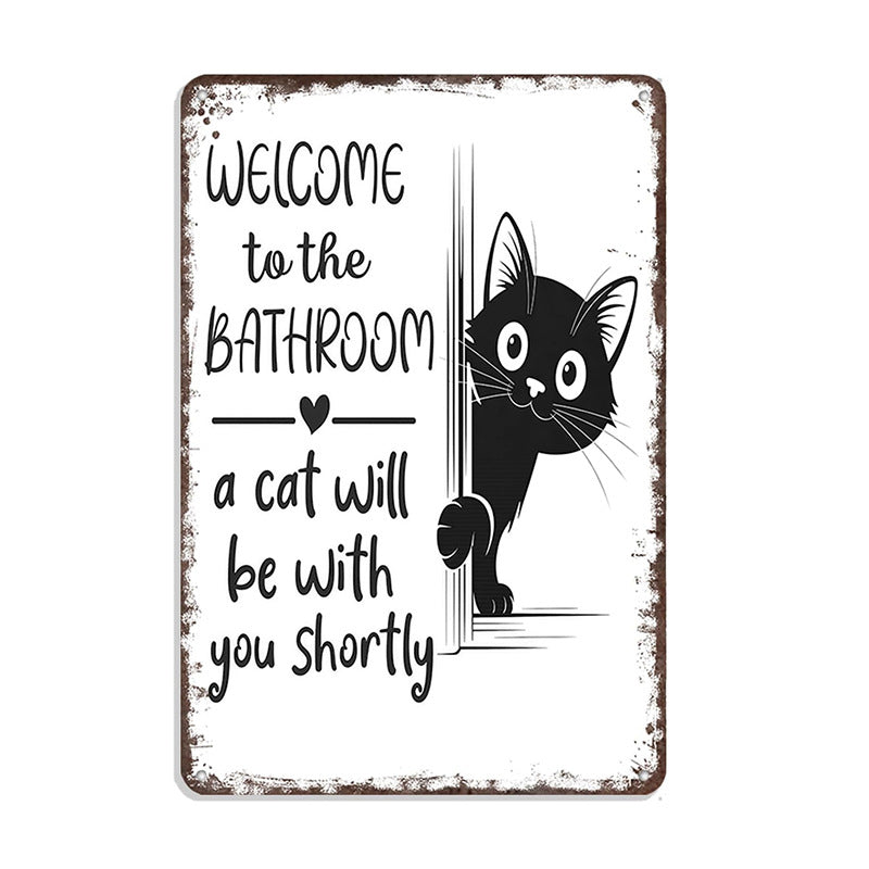 Cute Cat Bathroom Decor Sign
