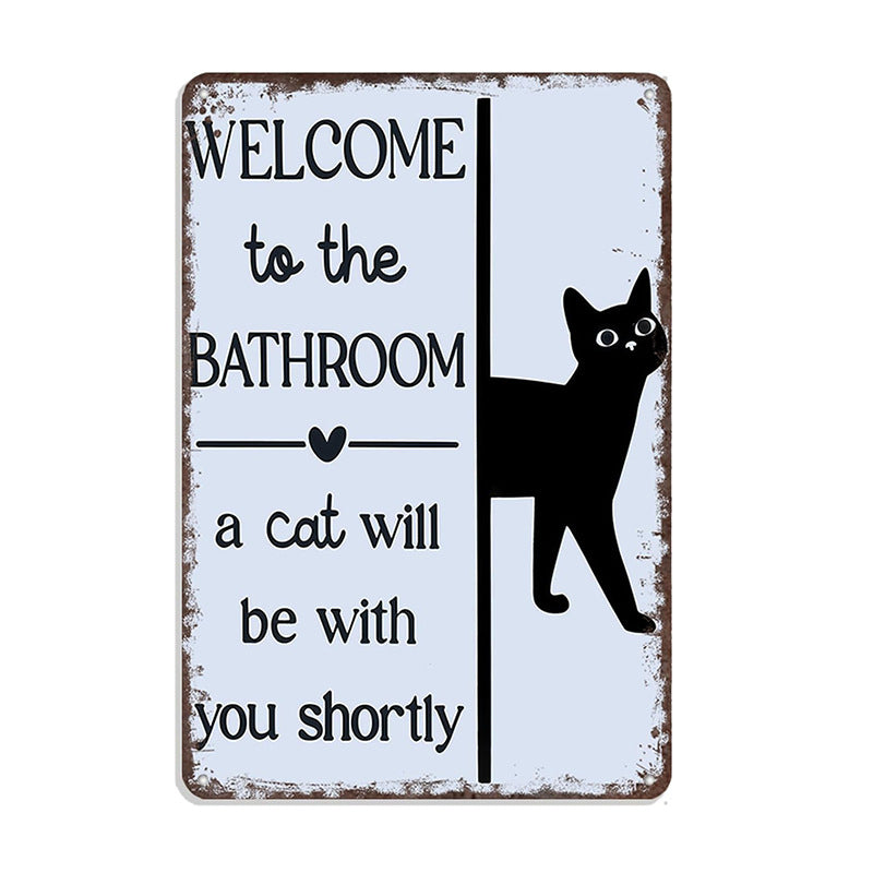 Cute Cat Bathroom Decor Sign