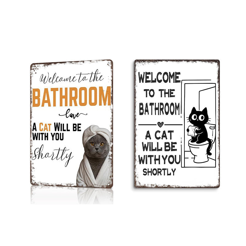 Cute Cat Bathroom Decor Sign
