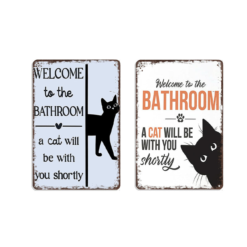Cute Cat Bathroom Decor Sign