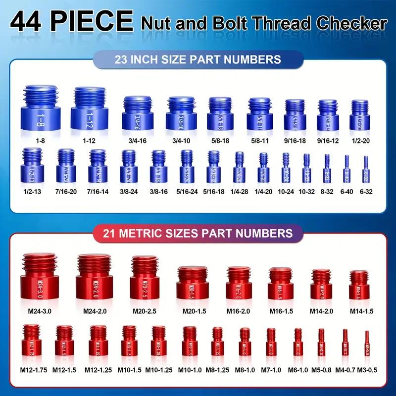 Nut & Bolt Thread Checker Kit for Inspection of Fixed Bolts or Threaded Holes