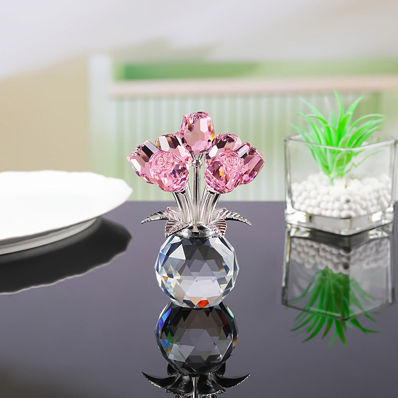 Everlasting Crystal Rose Flower Figurine in Vase