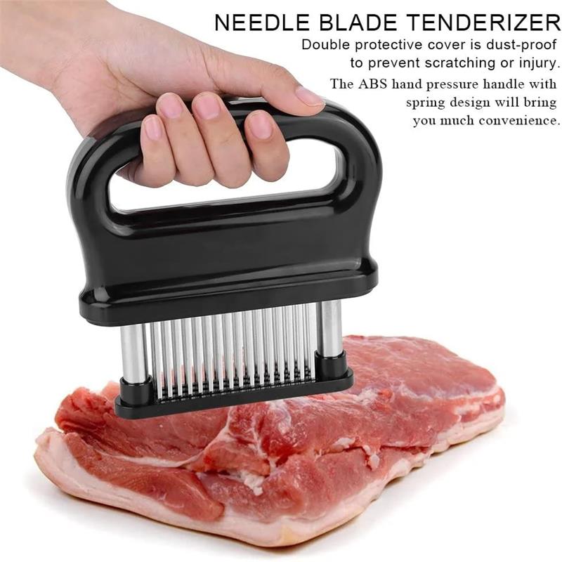 🎉 Meat Tenderizer with 48 Stainless Steel Blades – Tenderize in Seconds, Dishwasher-Safe & Safe Storage Cover Included! 🔪