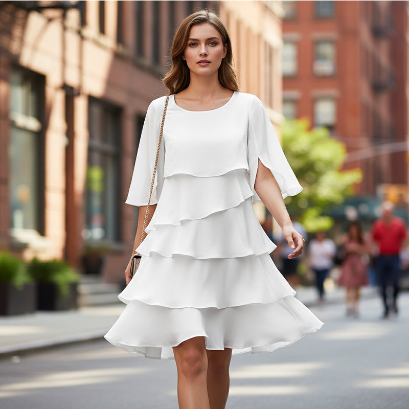 🎁Women's Elegant Layered Ruffle Sleeve Dress – Effortless Style for Every Occasion💃
