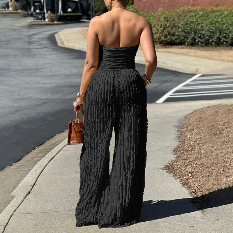 Strapless Crinkle Wide-Leg Jumpsuit