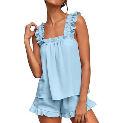 💎 SOFT & COMFY RUFFLE TRIM PAJAMA SET! 💎 Adjustable Fit, Square Neck & Flattering Silhouette ✨