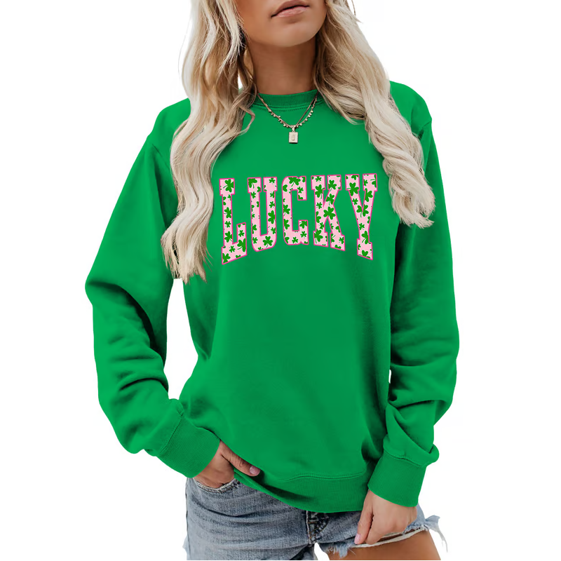 🍀St. Patrick’s Day Essential! Women's Lucky Shamrock Graphic Sweatshirt