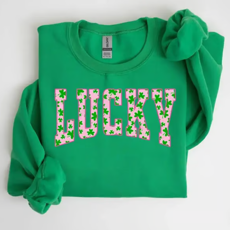 🍀St. Patrick’s Day Essential! Women's Lucky Shamrock Graphic Sweatshirt
