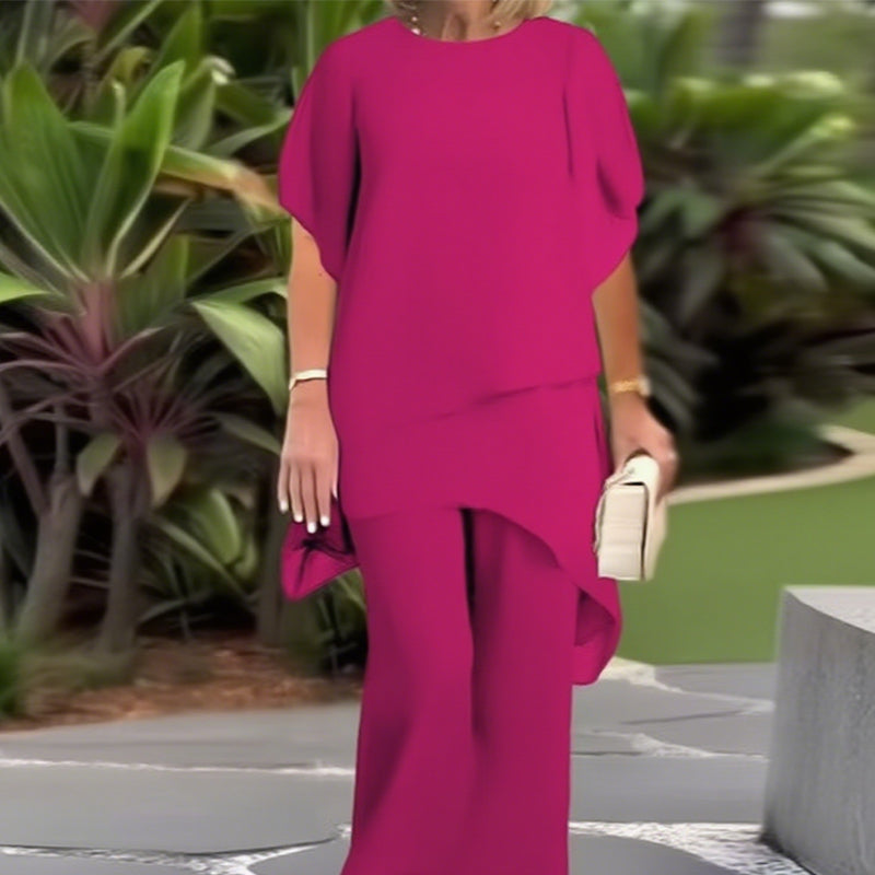 Charming Irregular Top & Wide Leg Pants Set