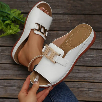 Artificial Leather Open Toe Slippers