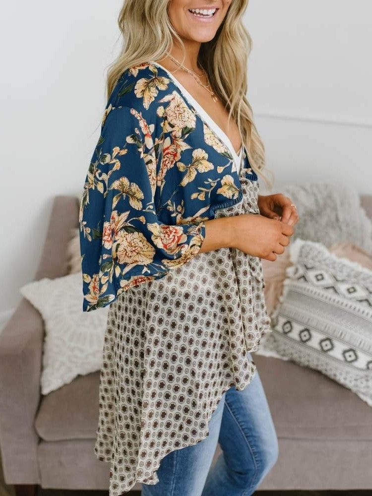 ✨Women's Floral Kimono Ruffle Sleeve Tie Cardigans Flowy Boho Loose Cover Ups