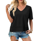 Women's Half Sleeve V-Neck Top with Patchwork Hem