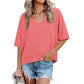 Women's Half Sleeve V-Neck Top with Patchwork Hem