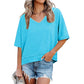 Women's Half Sleeve V-Neck Top with Patchwork Hem