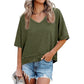 Women's Half Sleeve V-Neck Top with Patchwork Hem