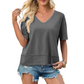 Women's Half Sleeve V-Neck Top with Patchwork Hem