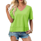 Women's Half Sleeve V-Neck Top with Patchwork Hem