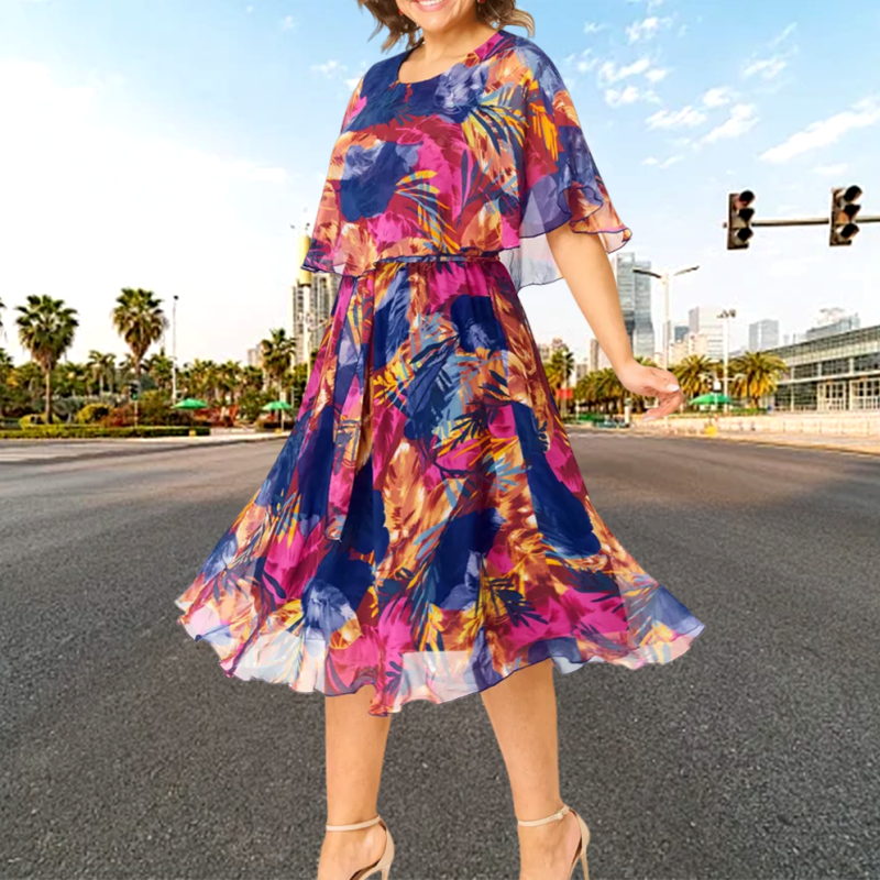 Women's Graceful Floral Printed Half-Sleeve Dress