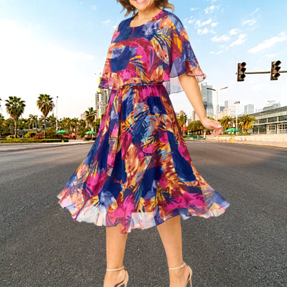 Women's Graceful Floral Printed Half-Sleeve Dress