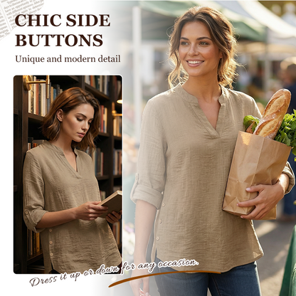 Casual Solid Color Button Side Slit Top