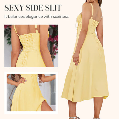 Women's Elegant Lace-Up Dress with Side Slit