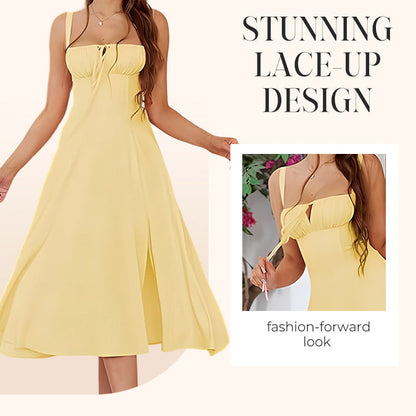 Women's Elegant Lace-Up Dress with Side Slit
