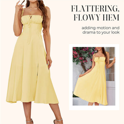 Women's Elegant Lace-Up Dress with Side Slit