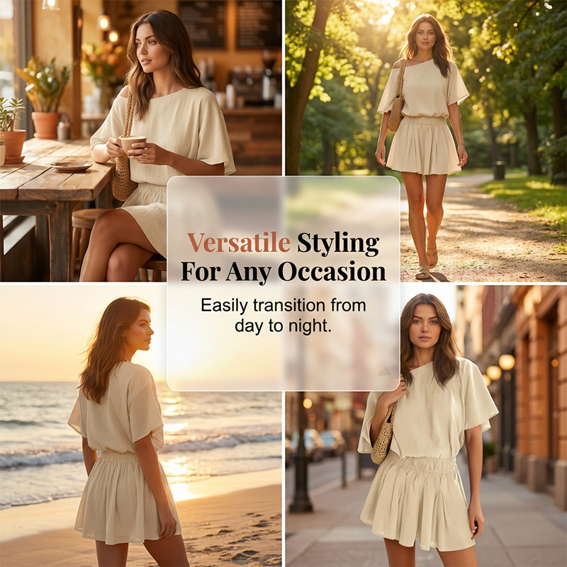 👗Women's Casual Flowy Mini Dress – Batwing Sleeves, Elastic Waist & Breezy Fit – Effortless Summer Style ☀️