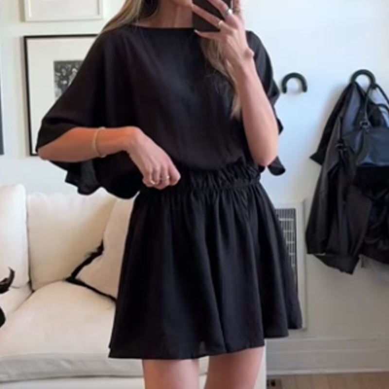 👗Women's Casual Flowy Mini Dress – Batwing Sleeves, Elastic Waist & Breezy Fit – Effortless Summer Style ☀️
