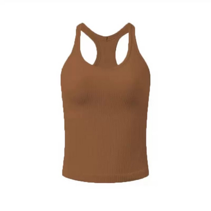 Women's Ribbed Racerback Tank Top with Built-in Bra