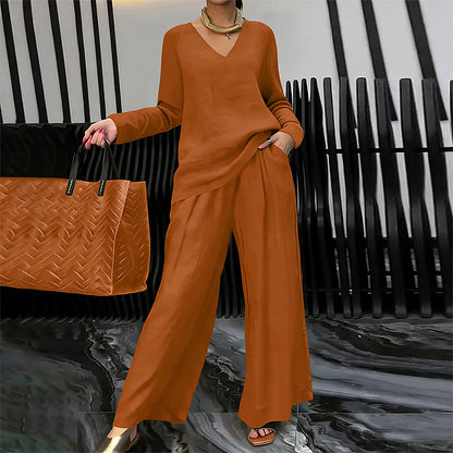 ✨ NEW! Women's V-Neck Lounge Set with Wide-Leg Pants