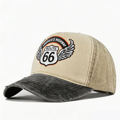 🏍️ Vintage Route 66 Baseball Cap – Distressed Style, Adjustable Fit.