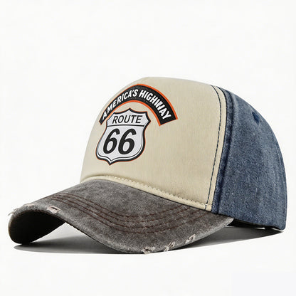 🏍️ Vintage Route 66 Baseball Cap – Distressed Style, Adjustable Fit.
