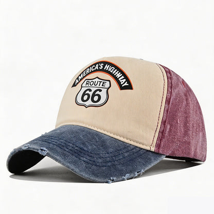 🏍️ Vintage Route 66 Baseball Cap – Distressed Style, Adjustable Fit.