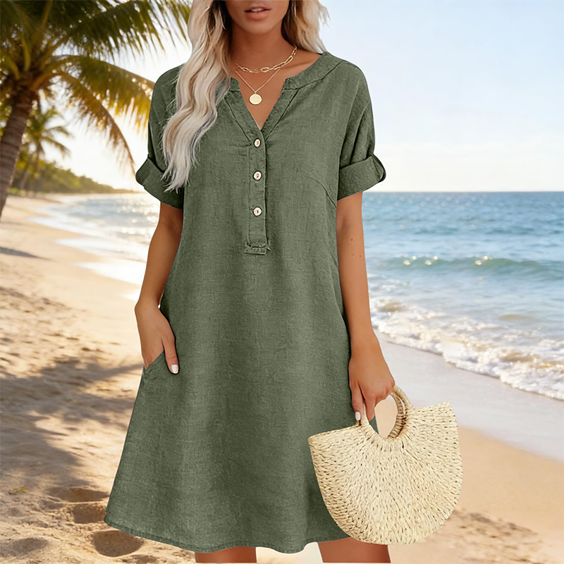👗Women's V-Neck Tunic Dress – Relaxed Fit, Pockets & Breathable