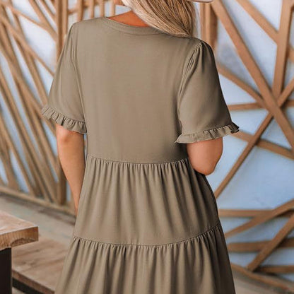 Women's Ruffle Trim V-Neck Tiered Dress
