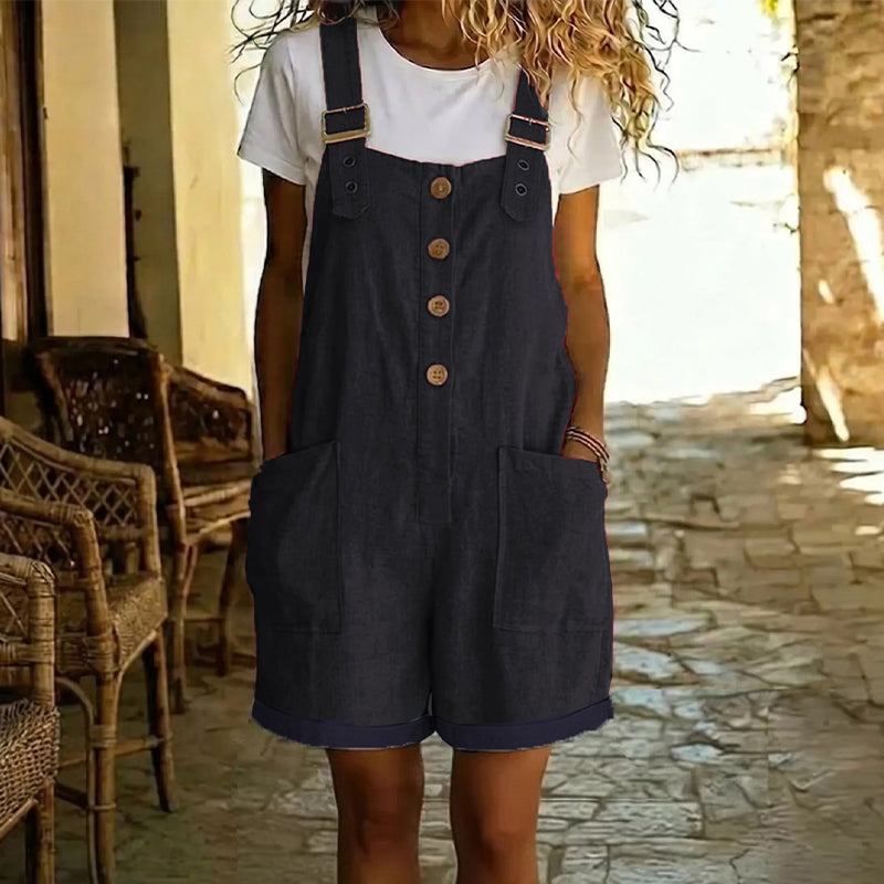 Retro Solid Color Romper with Adjustable Straps