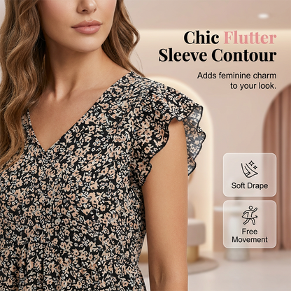 Women's Summer V-Neck Ruffle Sleeve Floral Peplum Top