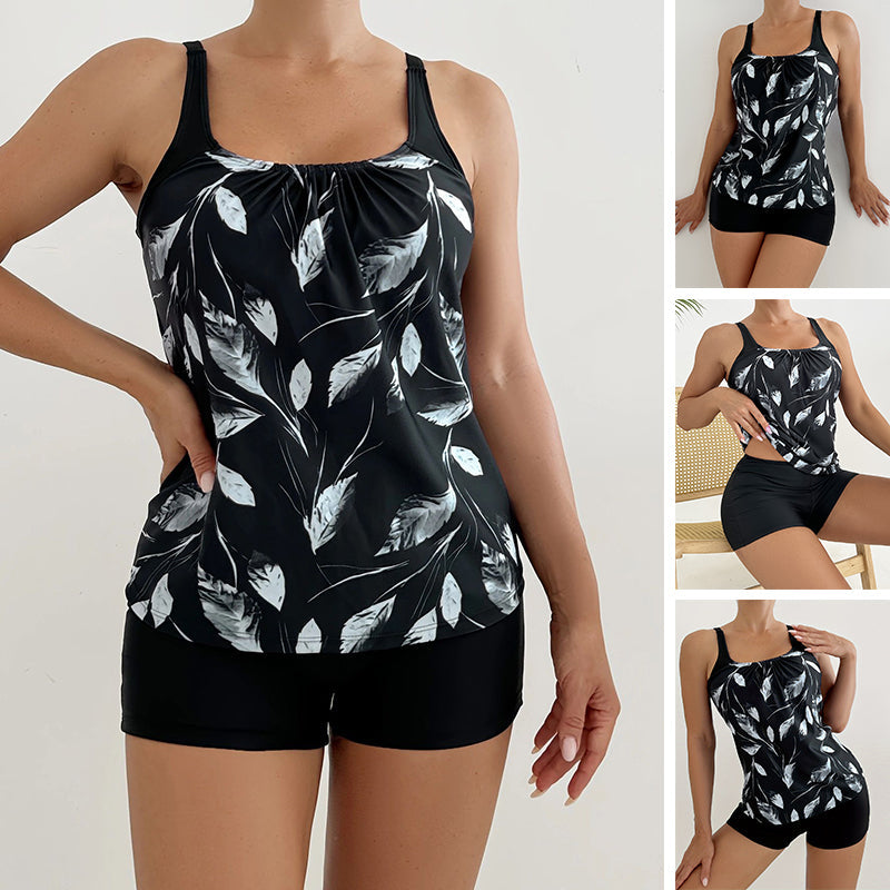👙 Printed Two-Piece Swimsuit – Tummy Control, 4-Way Stretch, Sun Protection 🌊