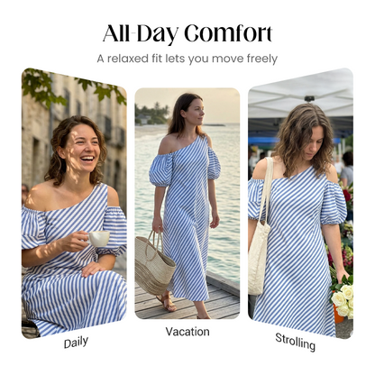 👗  Women's Striped Off Shoulder Dress – Elegant, Flowy, Summer Chic 🌊