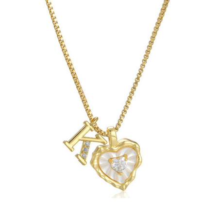 Heart Shaped Letters Micro Pave Chain Necklace – Initial Pendant, Titanium Steel, Adjustable ✨