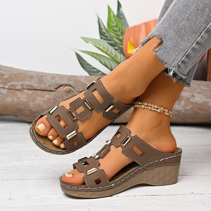 Women's Retro Hollow Wedge Slide Sandals