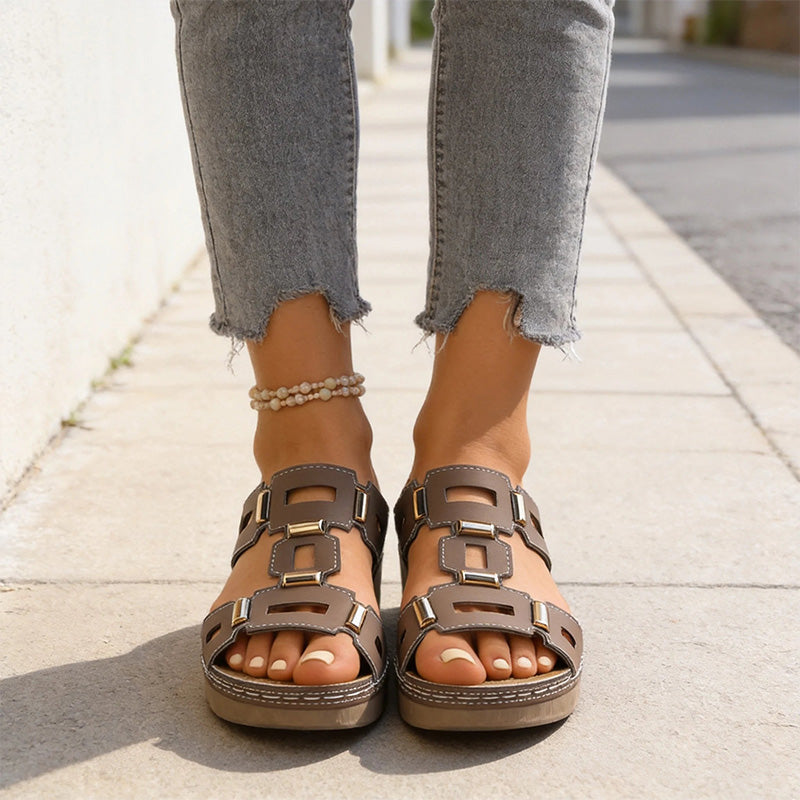 Women's Retro Hollow Wedge Slide Sandals