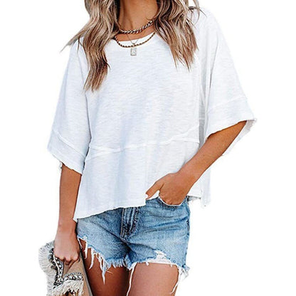 ✨Women's Solid Color Splicing Loose Five Points Flare Sleeve T-Shirt